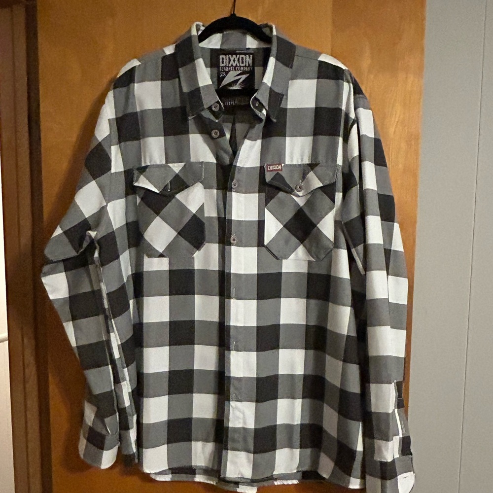 DIXXON designer luxury gray and white flannel button down shirt. NWOT size 2XL